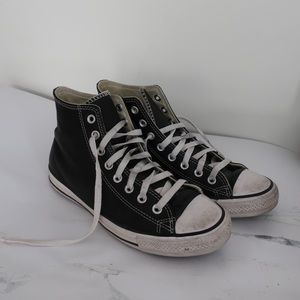 Black Leather High Top Converse
